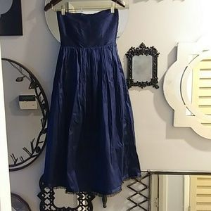 Free People Blue Slrapless Taffata Dress